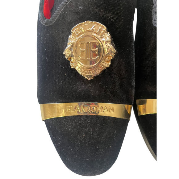 Elanroman Velvet Gold Detail Slip On Men's Shoes Size 40 EU 7 US Loafers Fashion - Picture 2 of 6